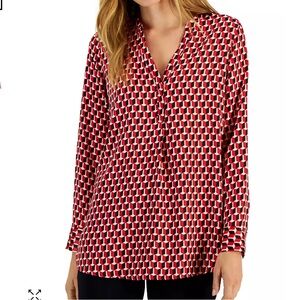 Alfani Satin Geometric Print Top